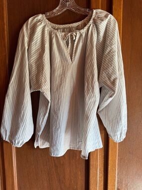 Harly Jae Striped Light Blue Peasant Blouse with Tie Neck XS